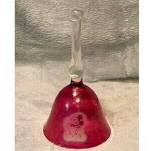 Vintage Mickey Mouse Etched Cranberry Glass Decorative Bell